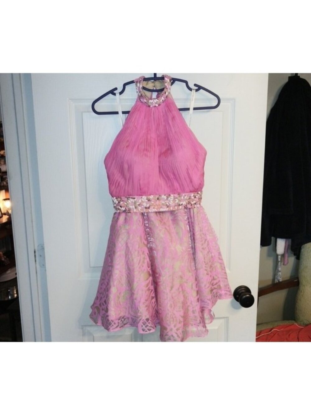 Rachel Allan Pink Halter & Illusion Skirt Hand Beaded Special Occasion Dress 2